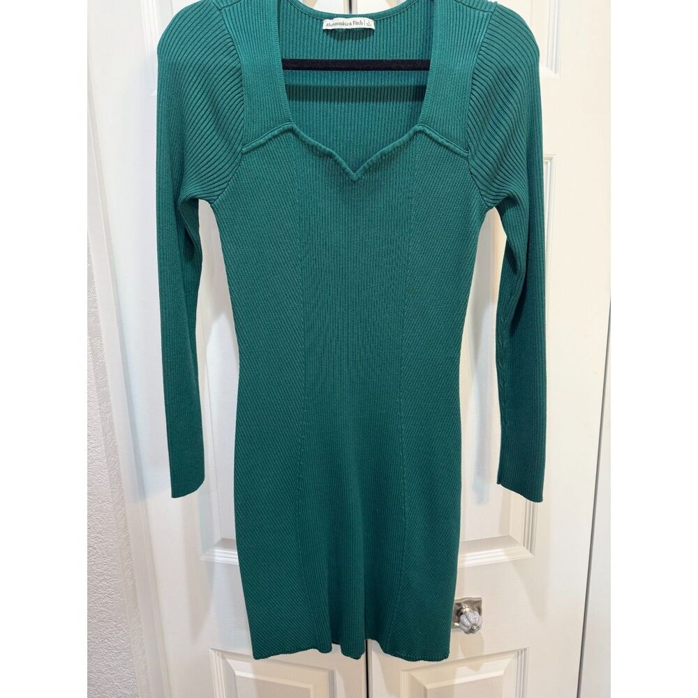 Abercrombie & Fitch Green Ribbed Knit Sweetheart Bodycon Sweater Dress NWOT